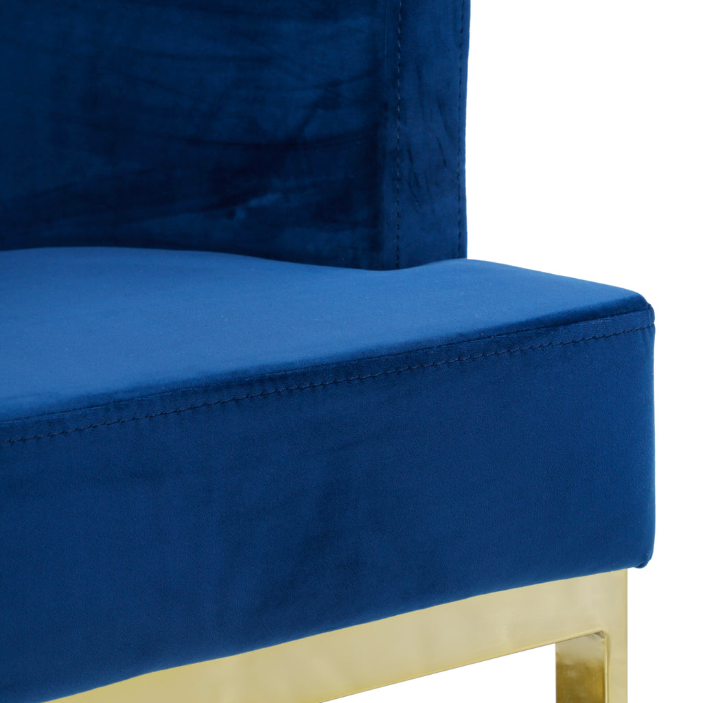 Blue Velvet Accent Chair with Polished Gold Sled Base