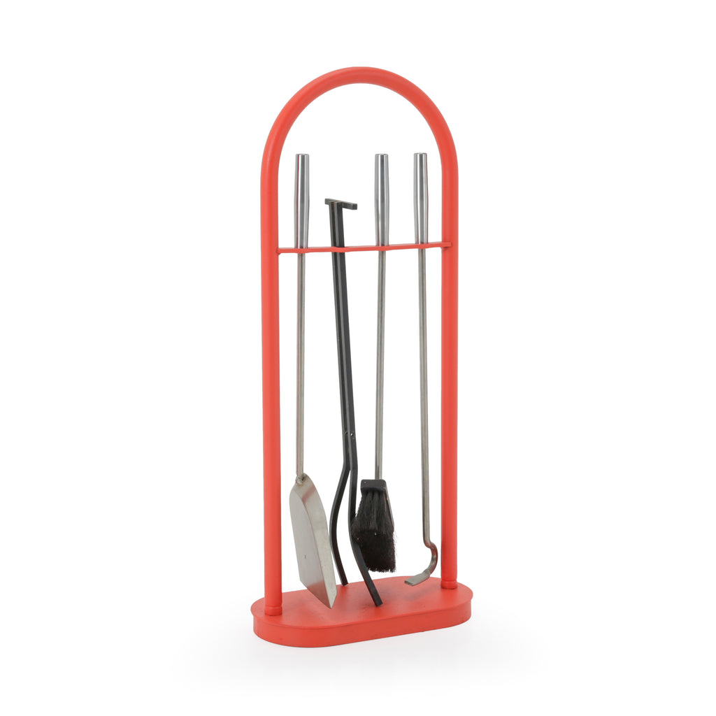 Red Metal 4-PieceFireplace Tool Set
