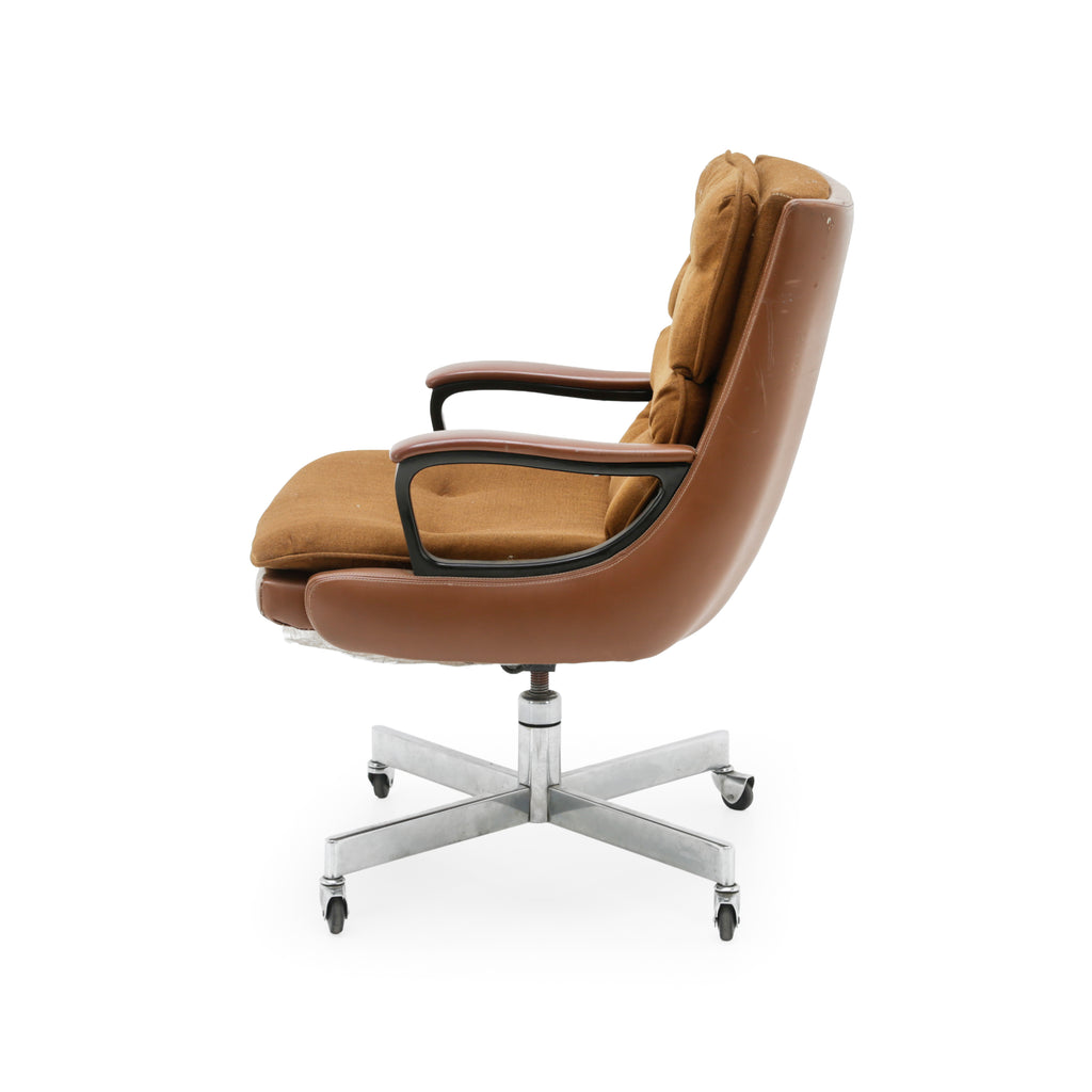 Mid-Century Brown Leather Swivel Executive Office Chair