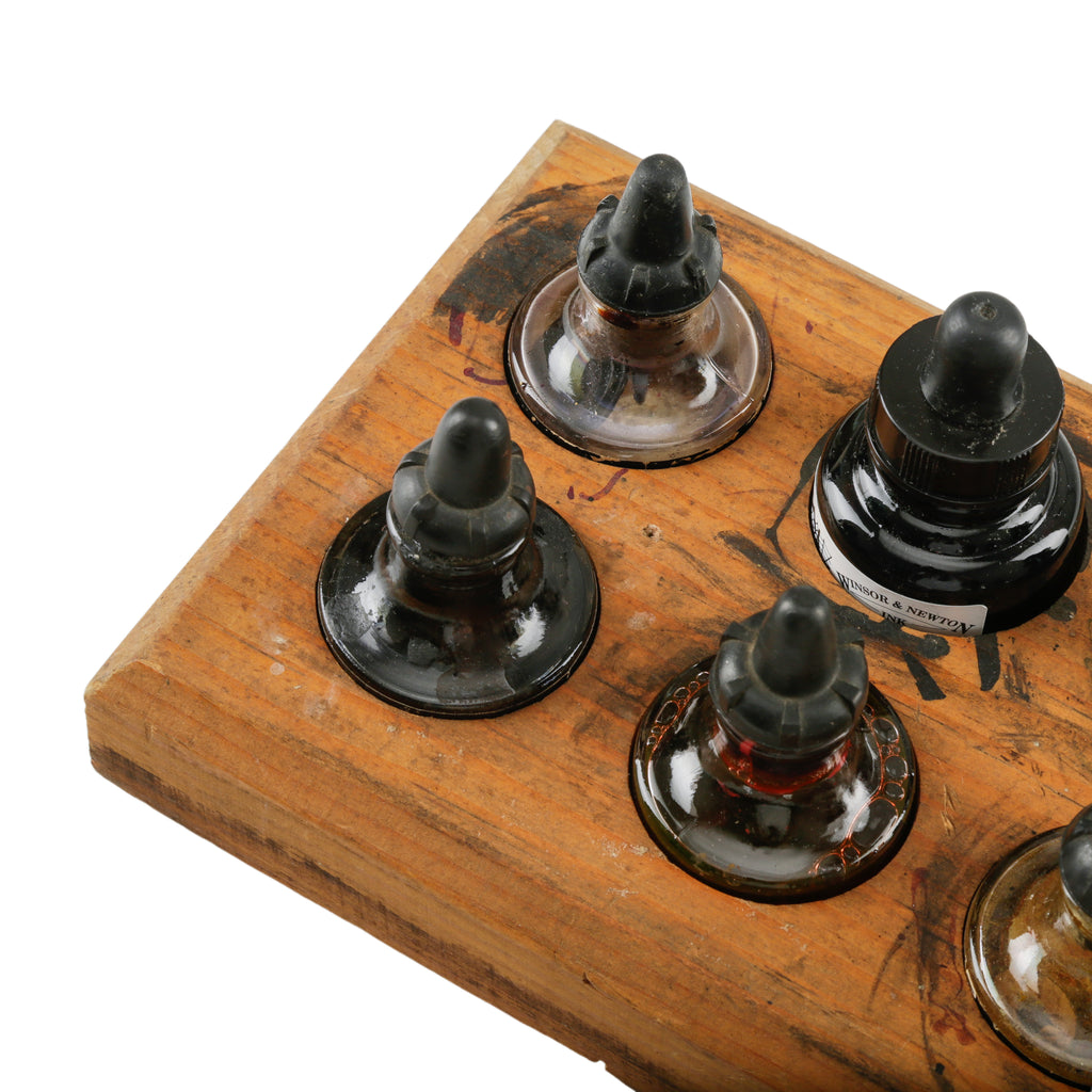 Wooden Tray with Assorted Ink Bottles