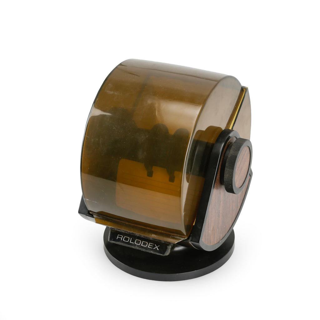 Black Plastic Rolodex Card File with Amber Acrylic Hood