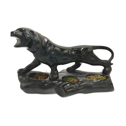 Ceramic Black Panther Figurine Table Sculpture with Planters