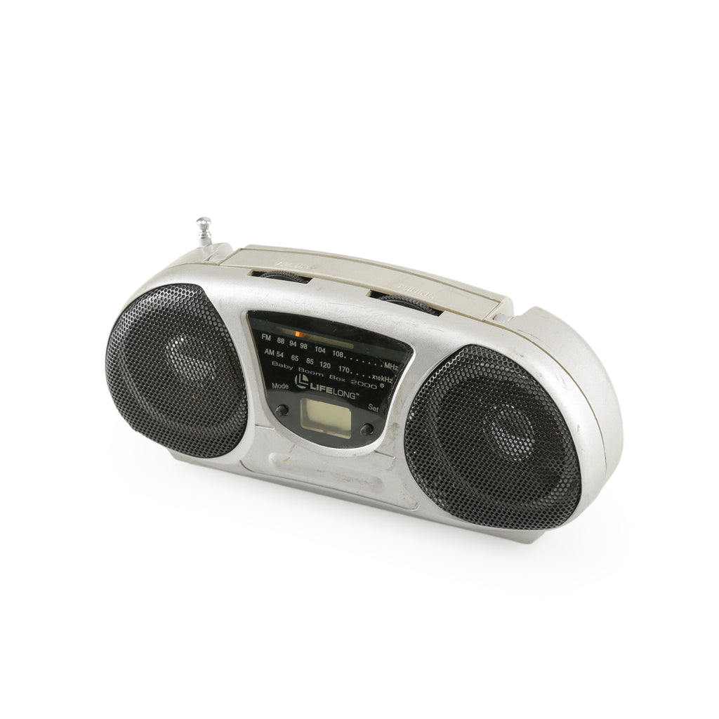Silver Portable Boombox with Cassette Player