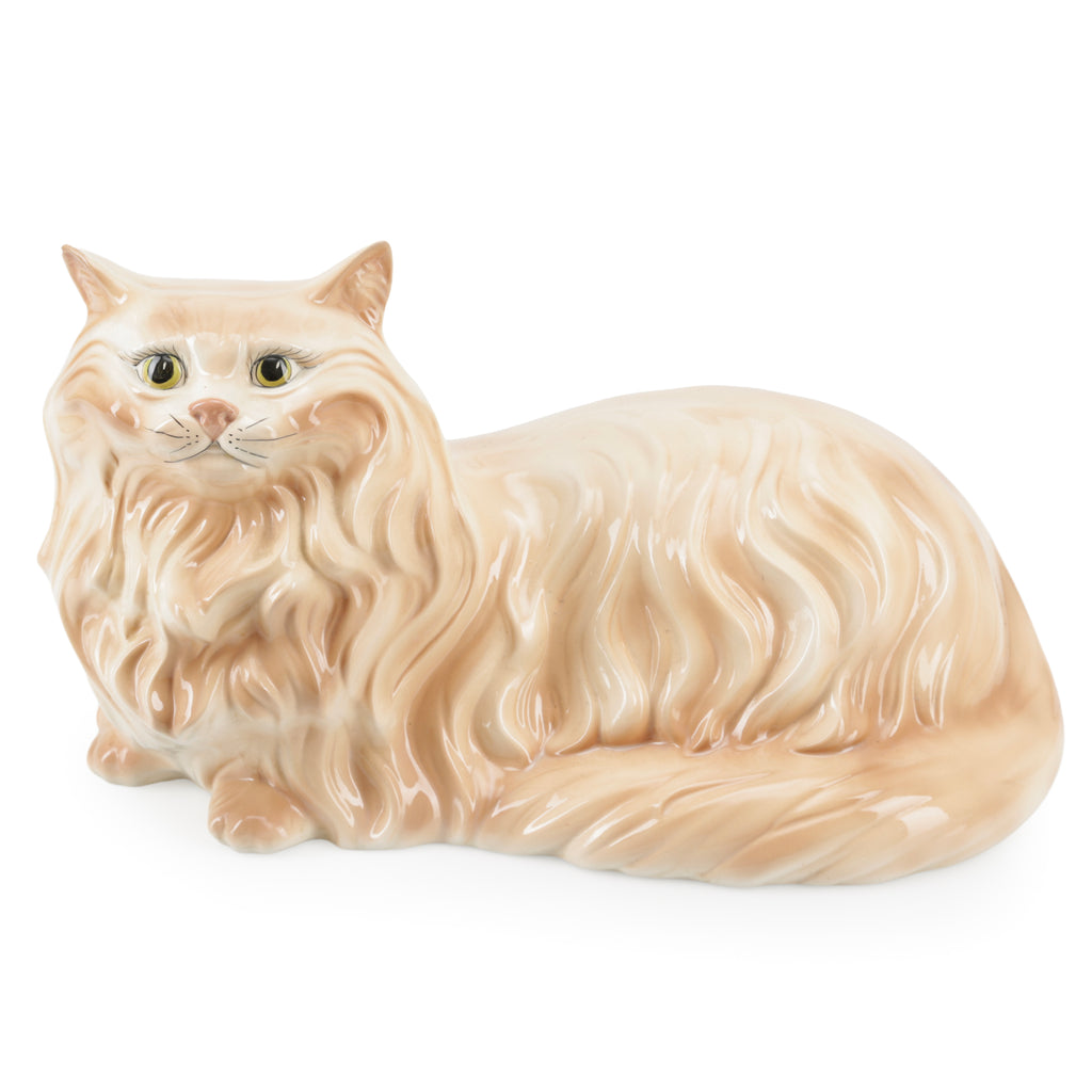 Cream Glazed Ceramic Cat Figurine