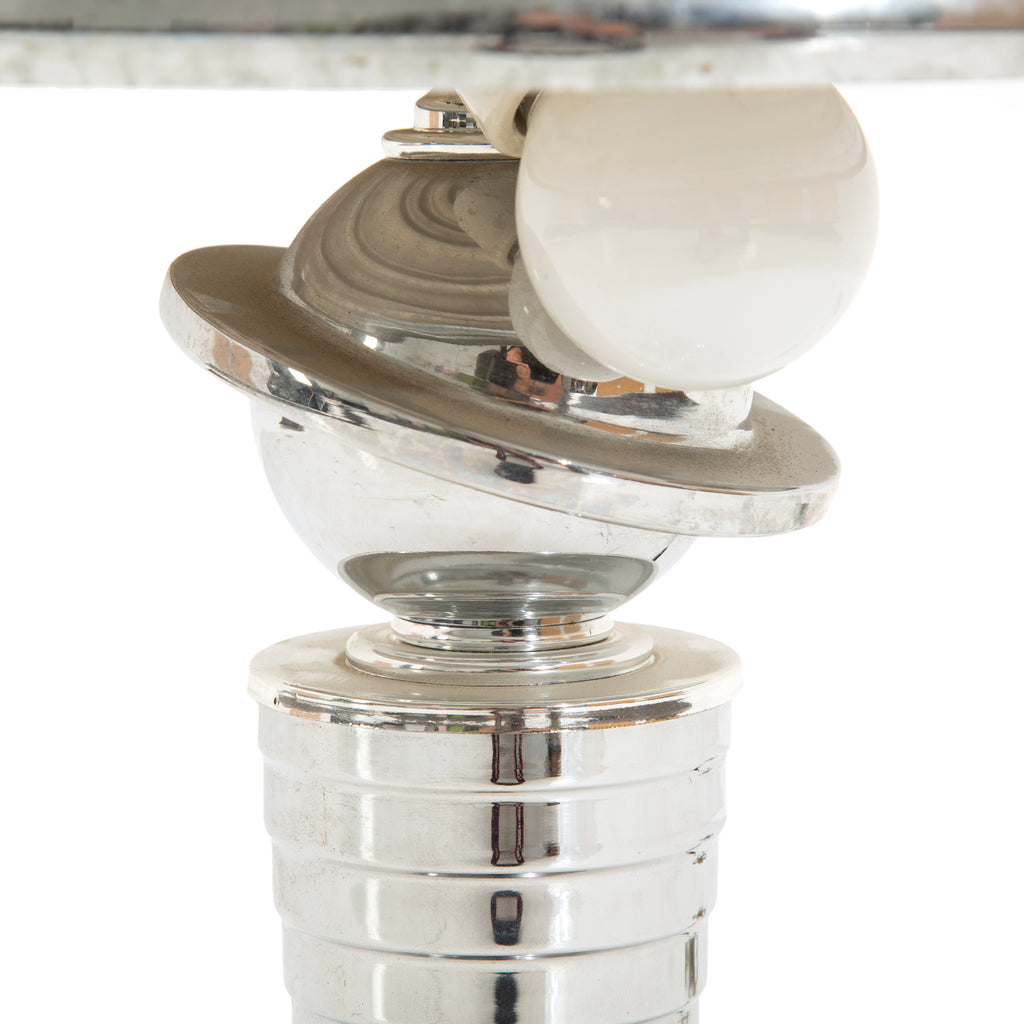 Silver Art Deco Style Ribbed Metal Table Lamp with Concentric Dome Shade