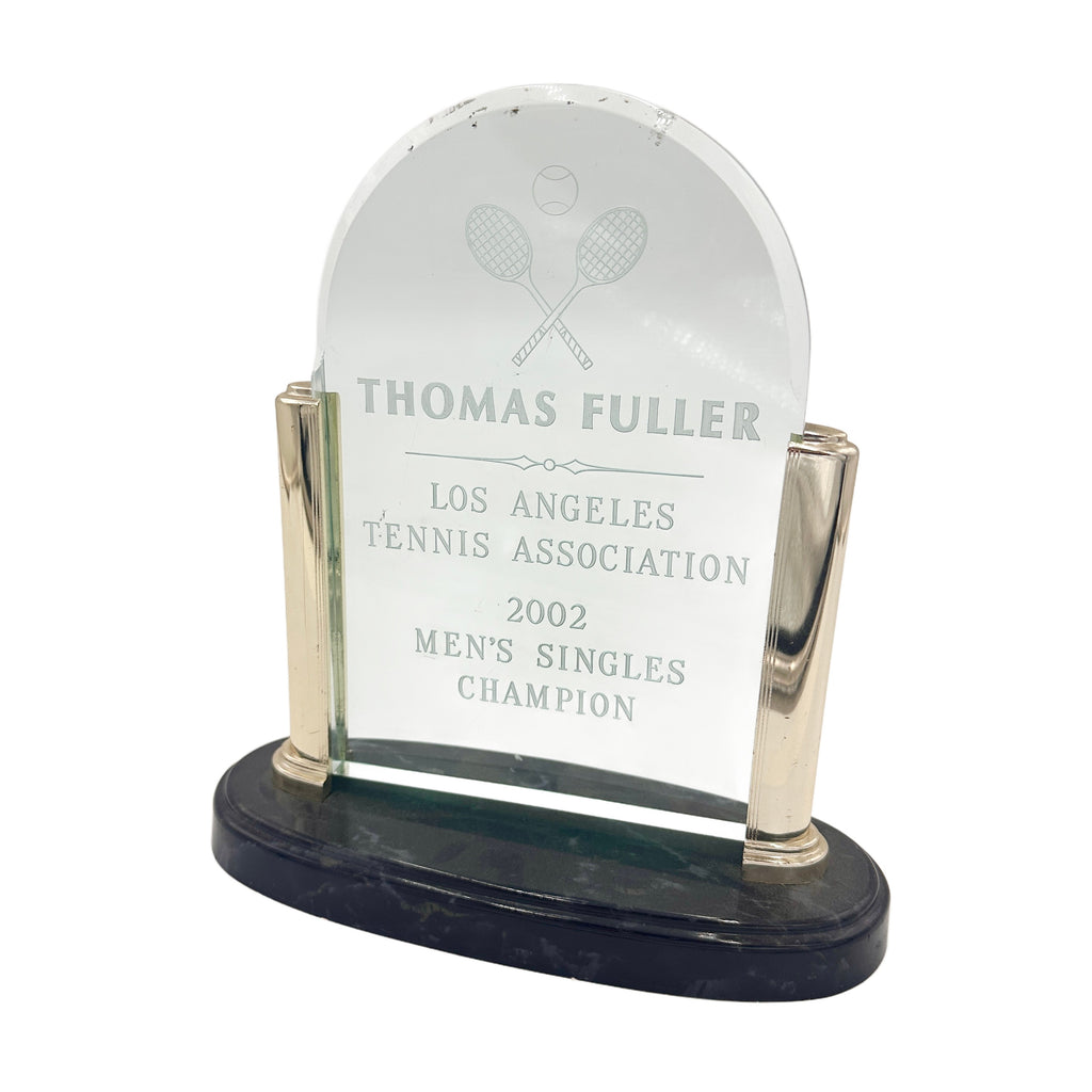 Glass Tennis Trophy with Marble Base