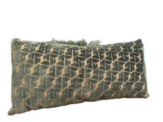 Dark Teal and Gold Geometric Patterned Velvet Lumbar Pillow