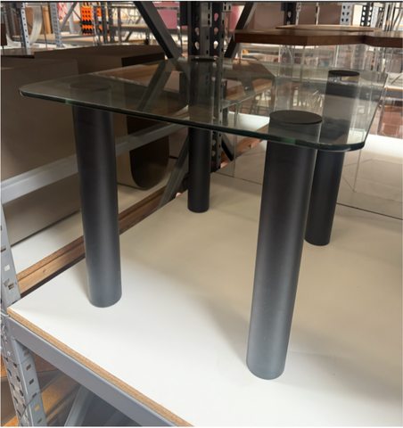 Black Metal and Clear Glass Rounded Square Accent Table
