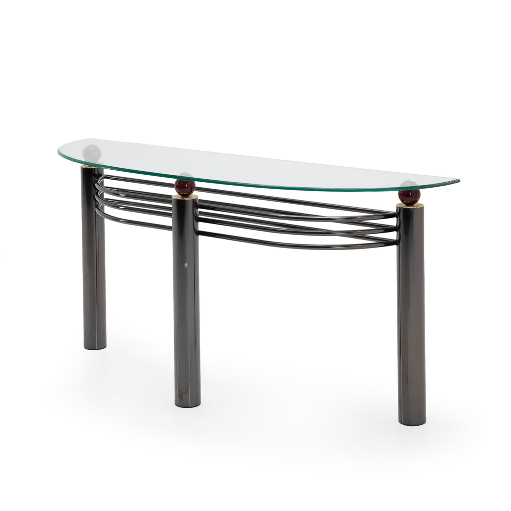 Dark Metal and Glass Semi-Circular Console Table