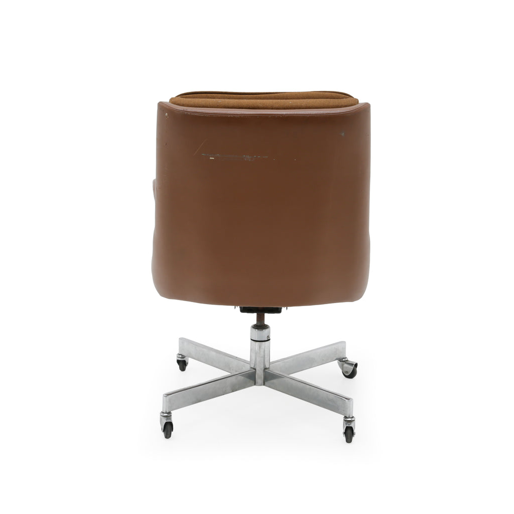 Mid-Century Brown Leather Swivel Executive Office Chair