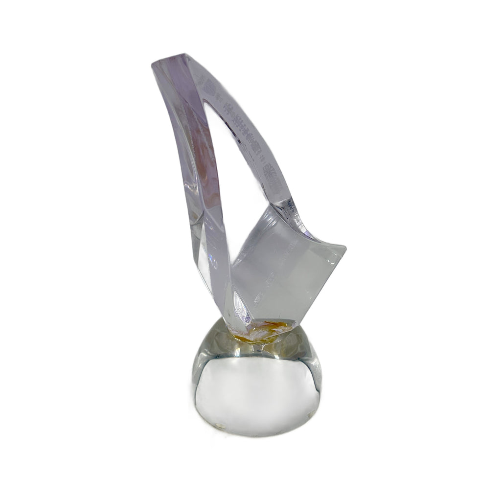 Clear Purple-tinted Lucite Twisting Ribbon Sculpture