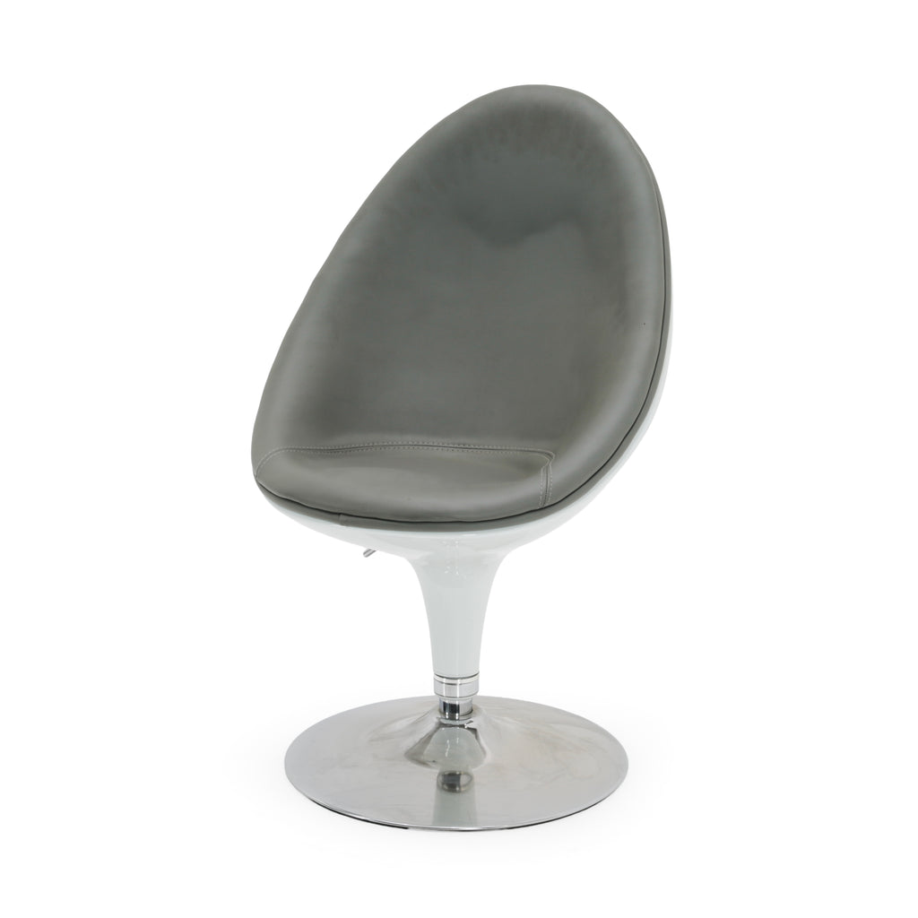 Grey Leather Scoop Accent Chair with White Fiberglass Shell