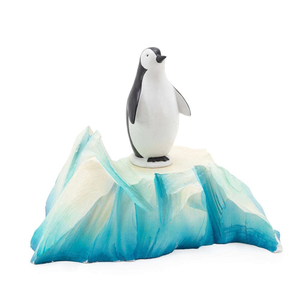 Penguin Figurine on Carved Blue Iceberg Base