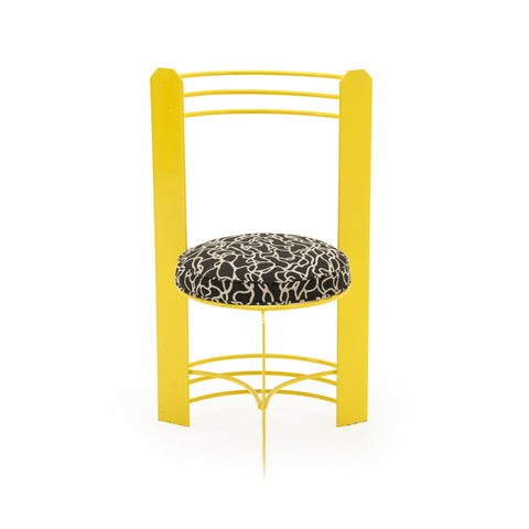 Yellow Metal Dining Chair with Patterned Upholstered Seat