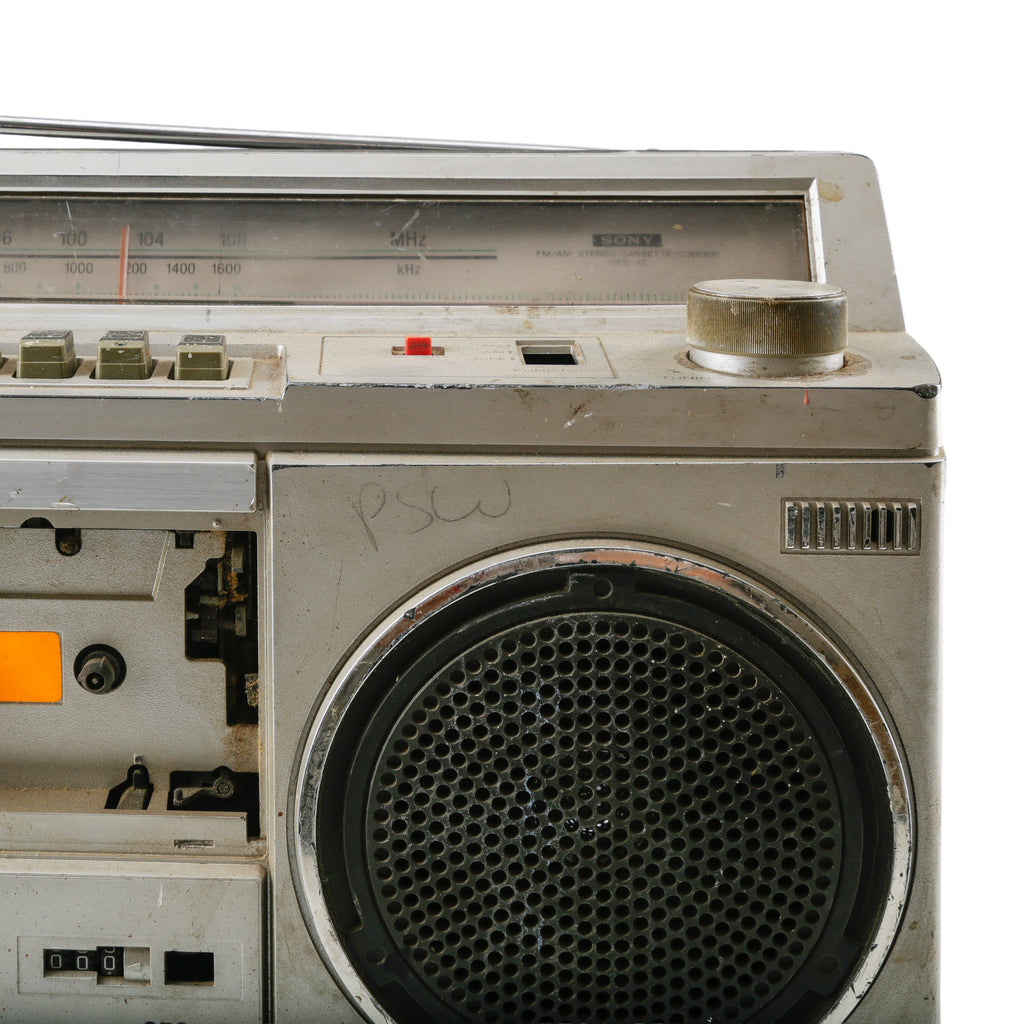 Silver Plastic and Metal Boombox with FM/AM Radio and Cassette Recorder