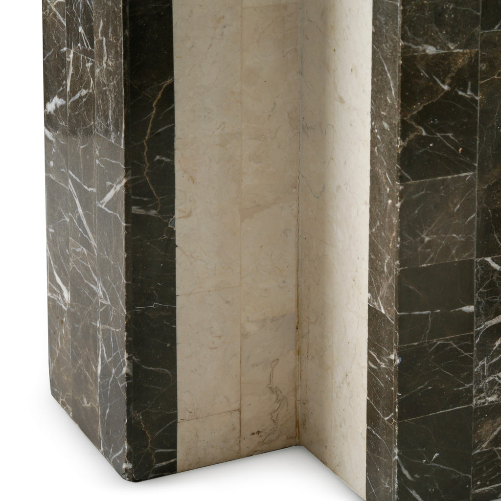 Brown and Cream Marble Geometric Angular Sculpture