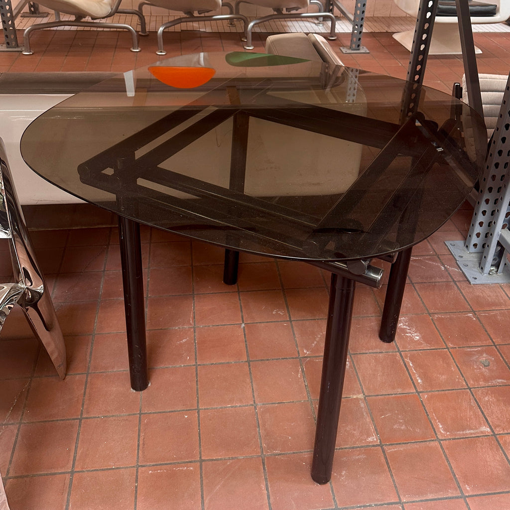 Black & Smoked Glass Dining Table with Metal Legs