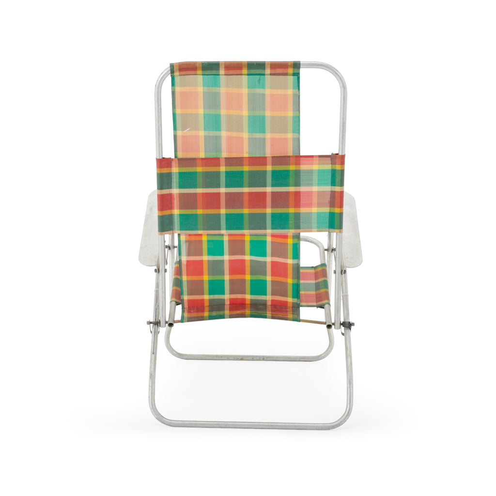 Plaid Fabric and Aluminum Folding Beach/Lawn Chair