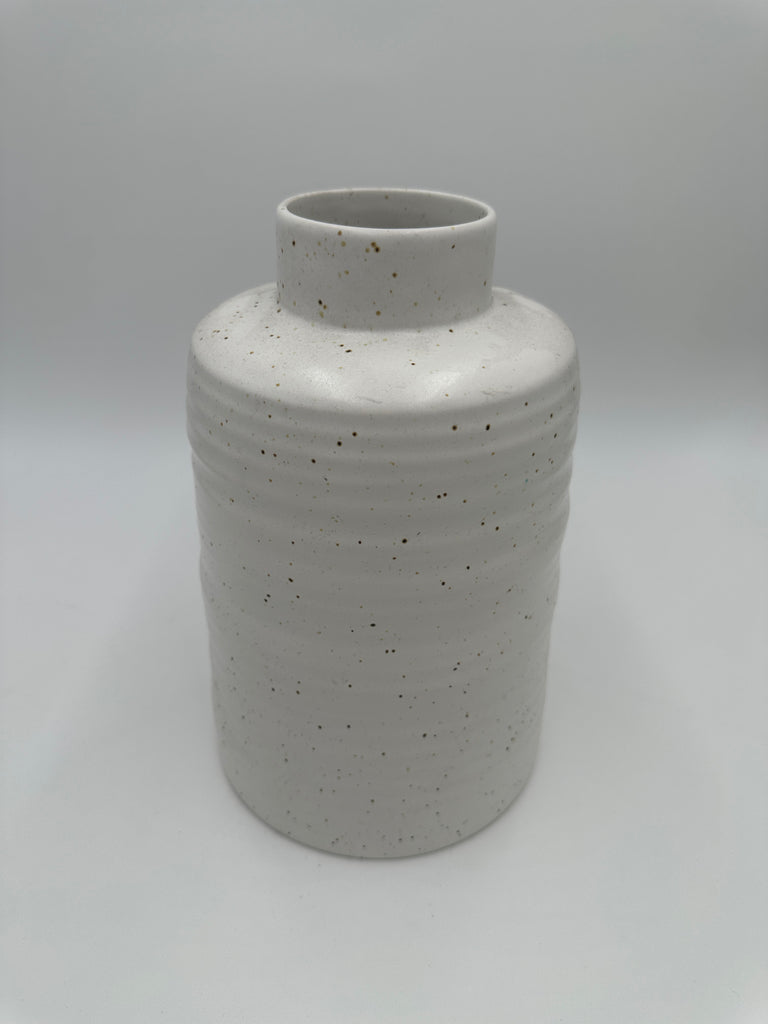 Speckled Off-White Ceramic Cylindrical Vase