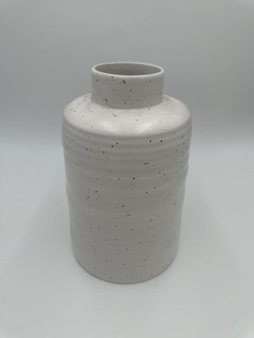 Speckled Off-White Ceramic Cylindrical Vase