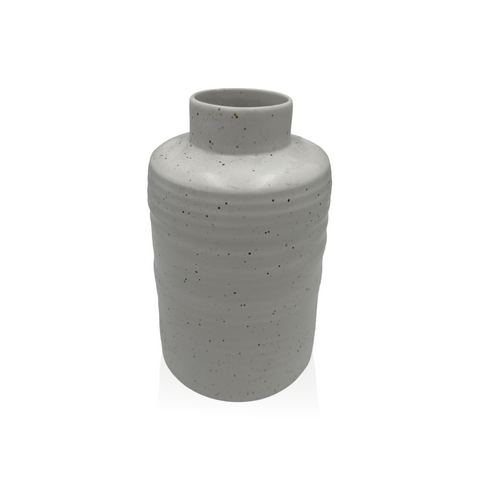 Speckled Off-White Ceramic Cylindrical Vase