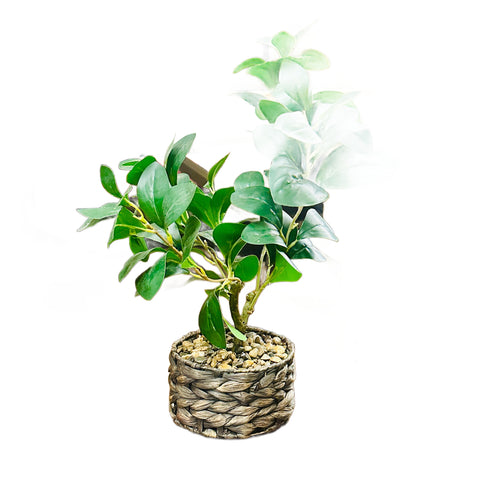Faux Green Leaf Potted Plant in Woven Basket