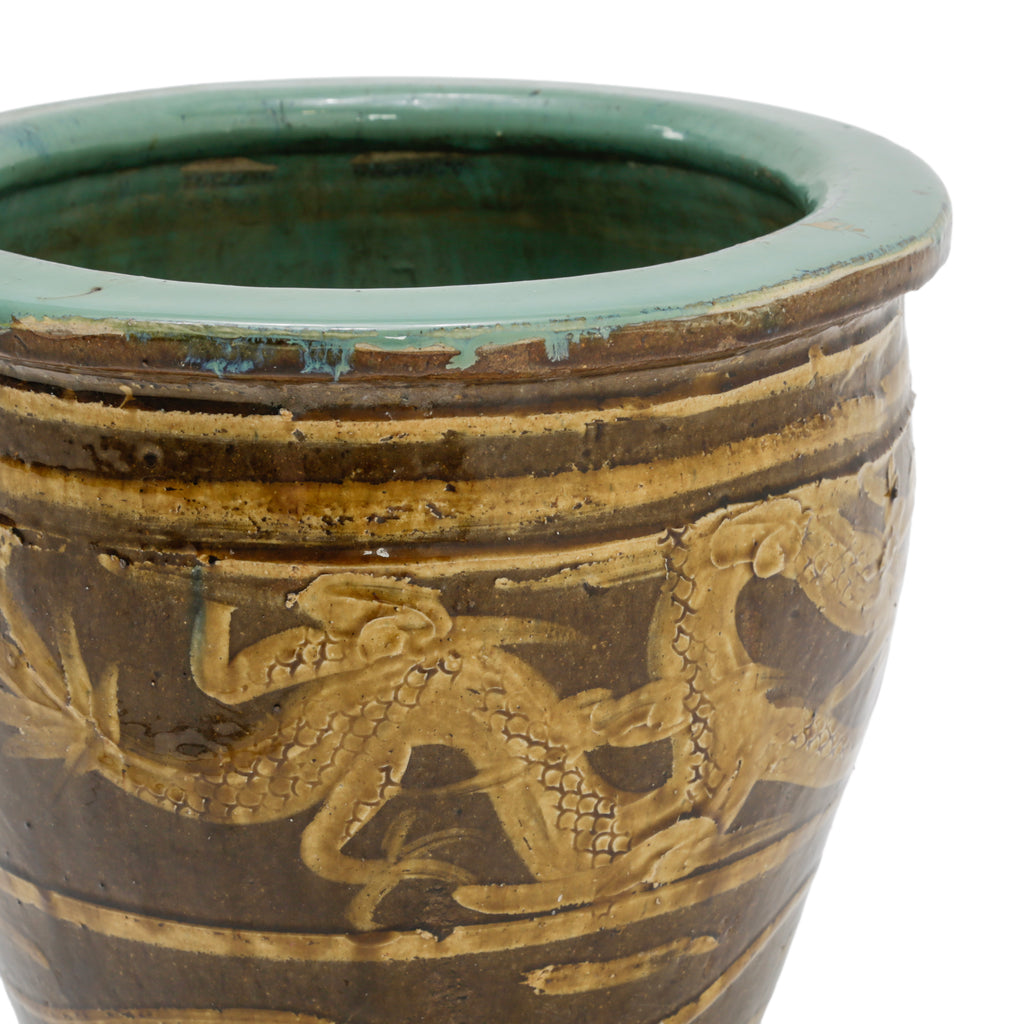 Glazed Planter with Dragon & Bamboo Motif