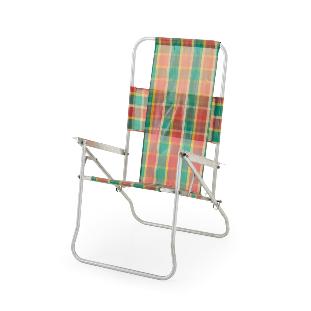 Plaid Fabric and Aluminum Folding Beach/Lawn Chair