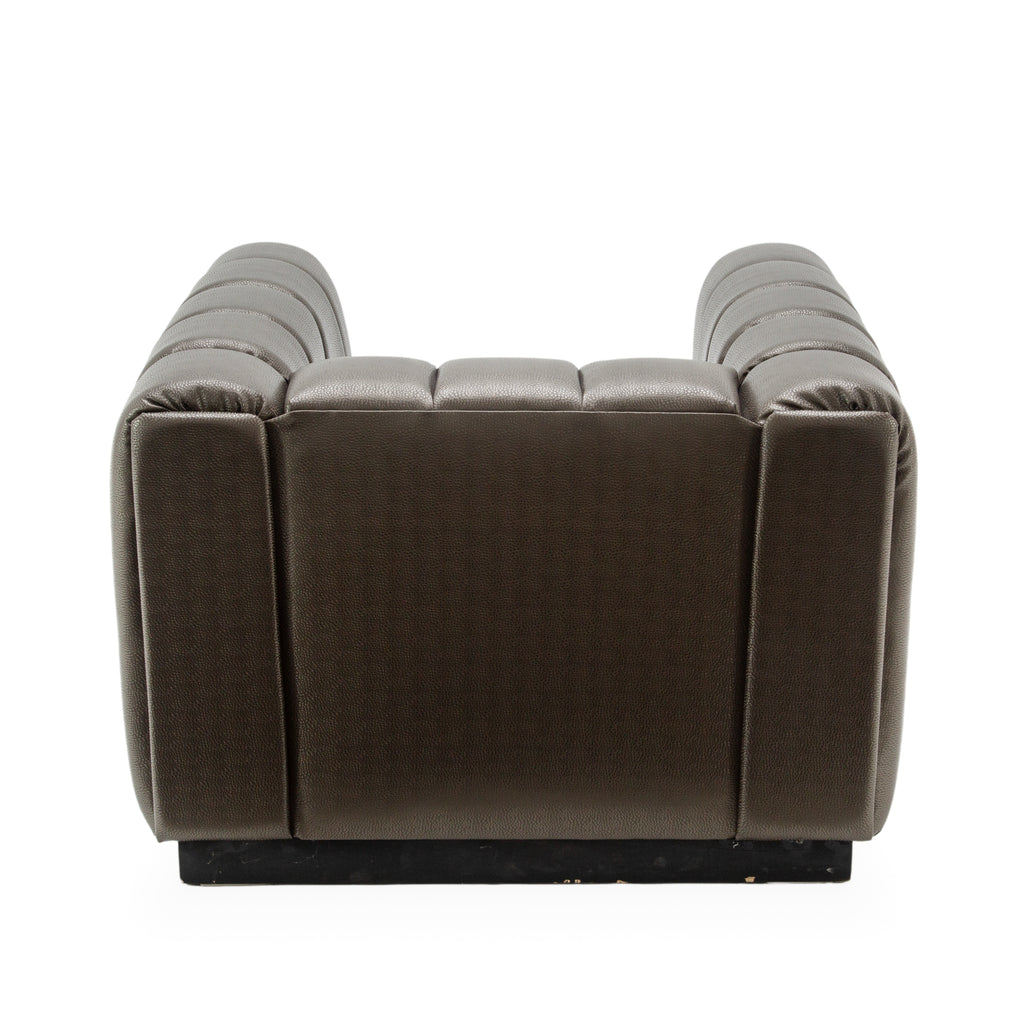 Dark Gray Channel-Tufted Faux Leather Armchair