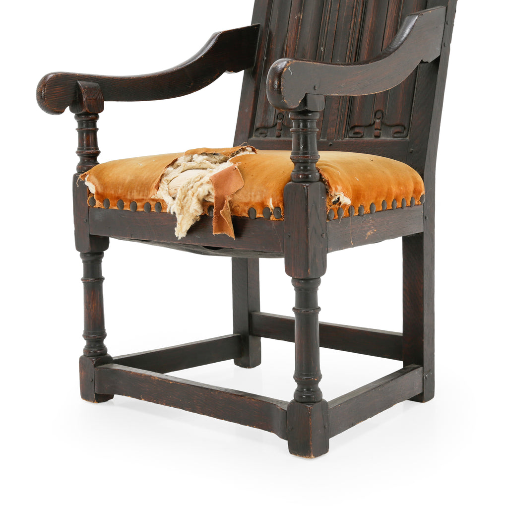 Distressed Dark Oak Carved Jacobean Armchair