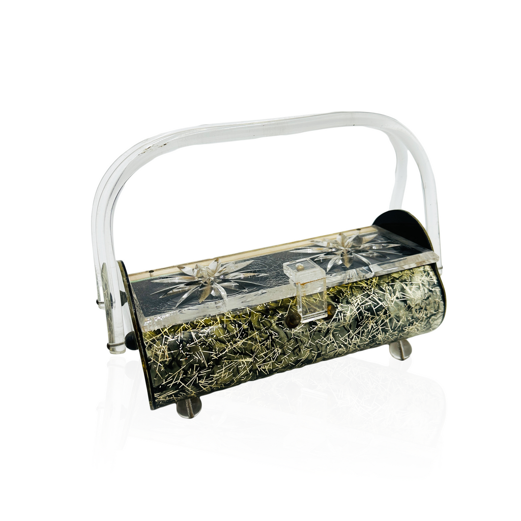 Clear and Metallic Gold/Green Lucite Handbag