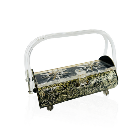Clear and Metallic Gold/Green Lucite Handbag