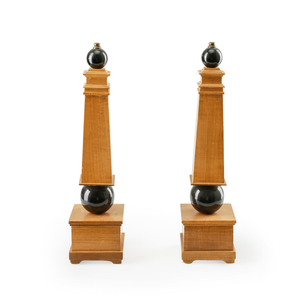 Blonde Wood and Glossy Black Sphere Obelisk