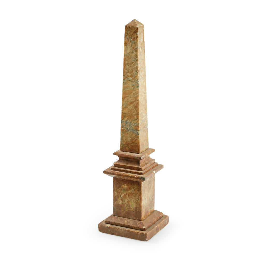 Mottled Brown and Green Marble Obelisk