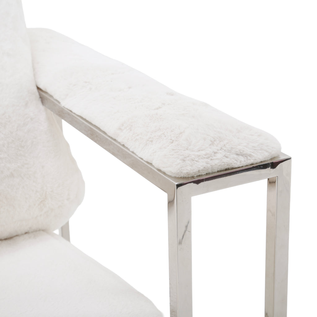 White Boucle Armchair with Chrome Frame