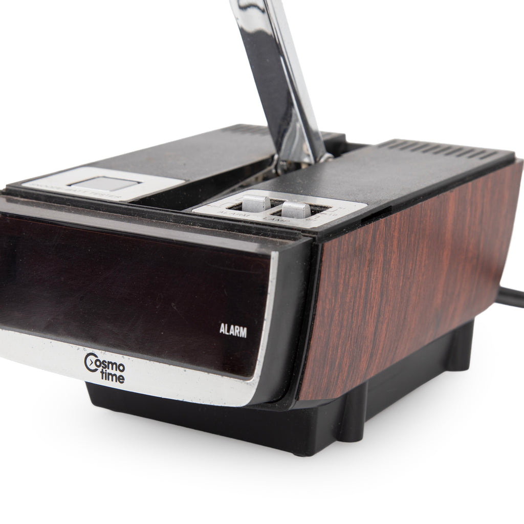 Black & Wood Grain Desk Lamp with Alarm Clock