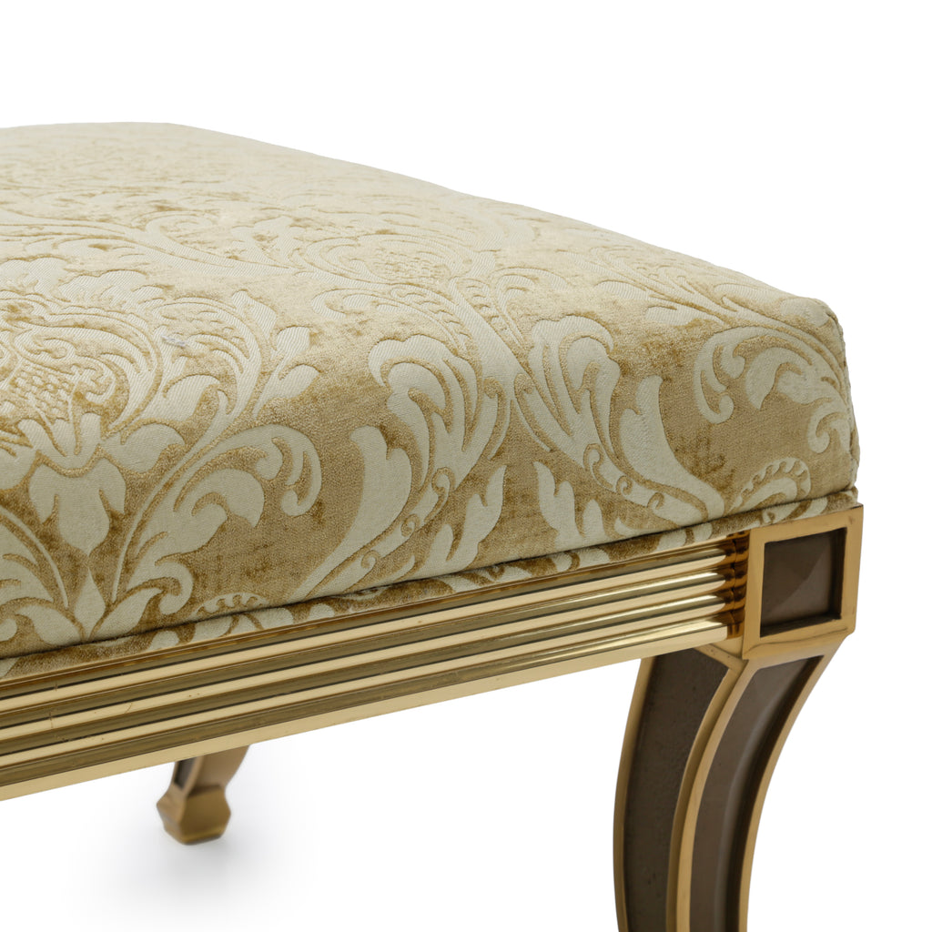 Golden Upholstered Wood and Brass Accent Bench