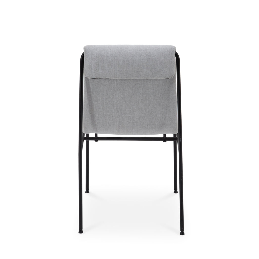 Light Gray Fabric Upholstered Dining Chair with Black Metal Frame