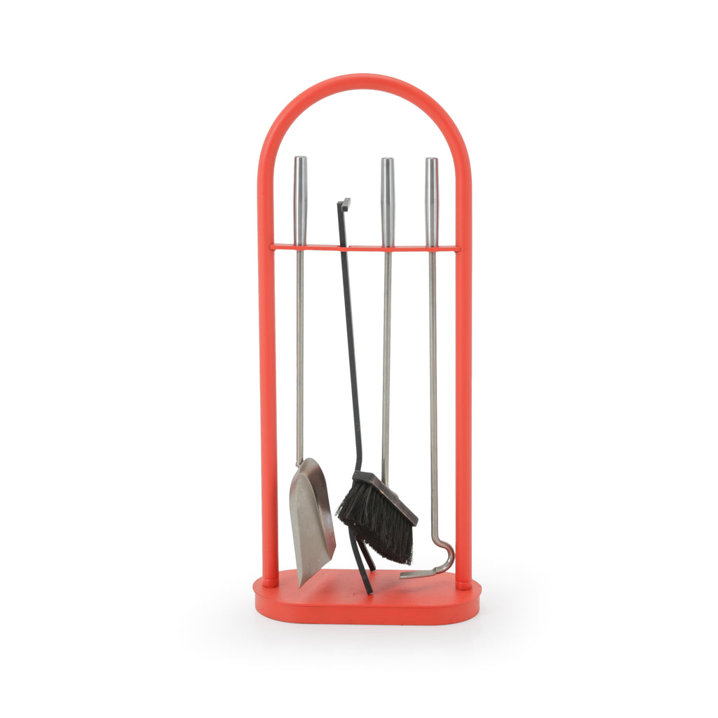 Red Metal 4-PieceFireplace Tool Set
