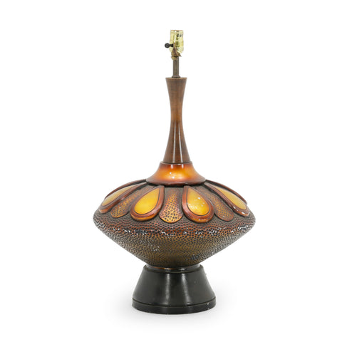 Vintage Dark Brown & Amber Textured Petal Table Lamp