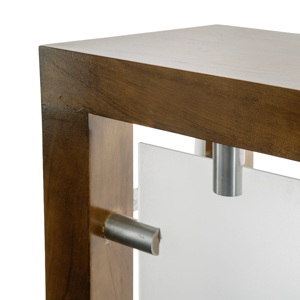 Painted Brown Wood and Frosted Panel Console Table