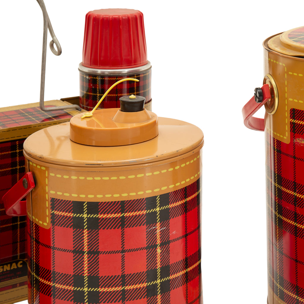 Vintage Red Plaid Insulated Picnic Set and Travel Bags