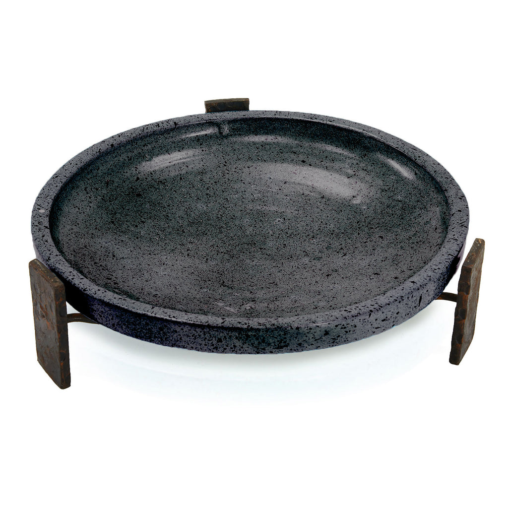 Black Wide Ceramic Dish and Stand