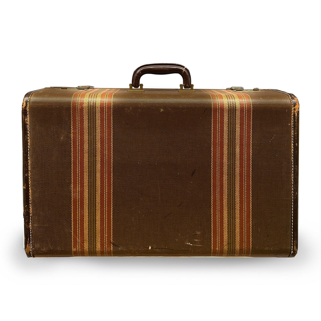 Brown Striped Hardshell Suitcase