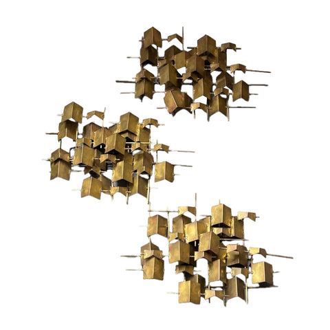 Small Square Brutalist Brass Wall Hanging Piece