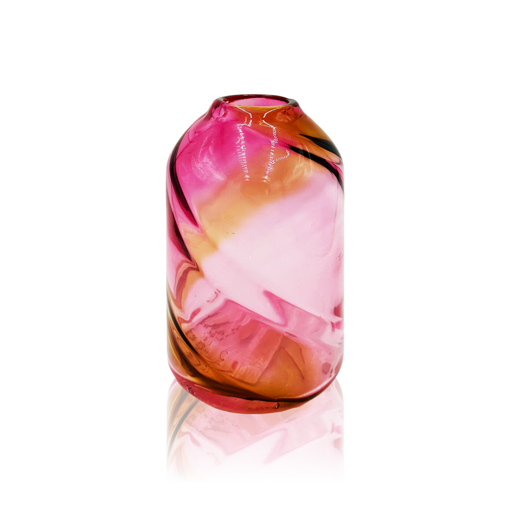 Pink Swirled Art Glass Cylindrical Vase