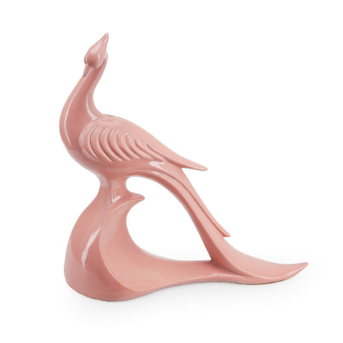 Pink Glazed Ceramic Stylized Bird Figurine
