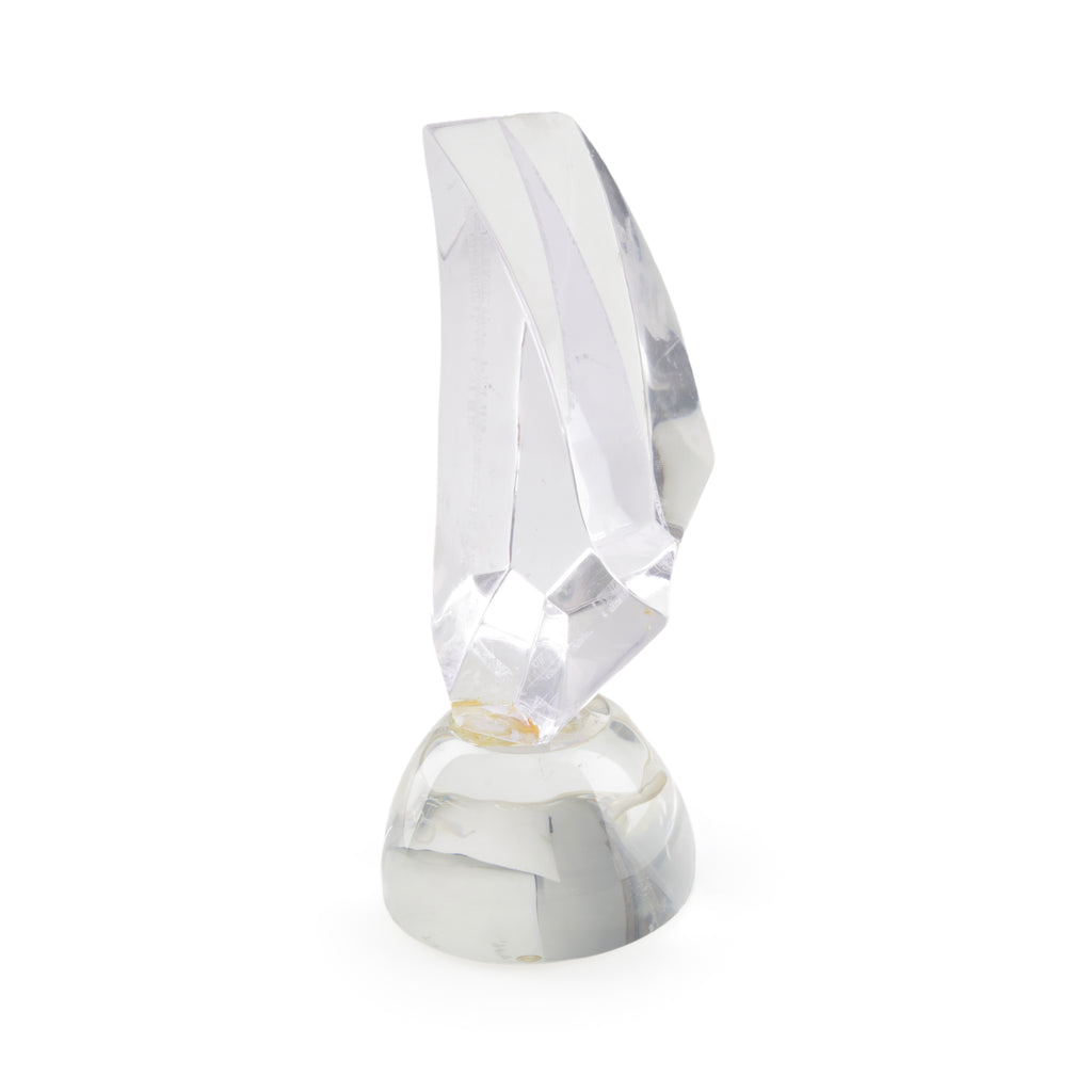 Clear Faceted Acrylic Abstract Sculpture on Rounded Base