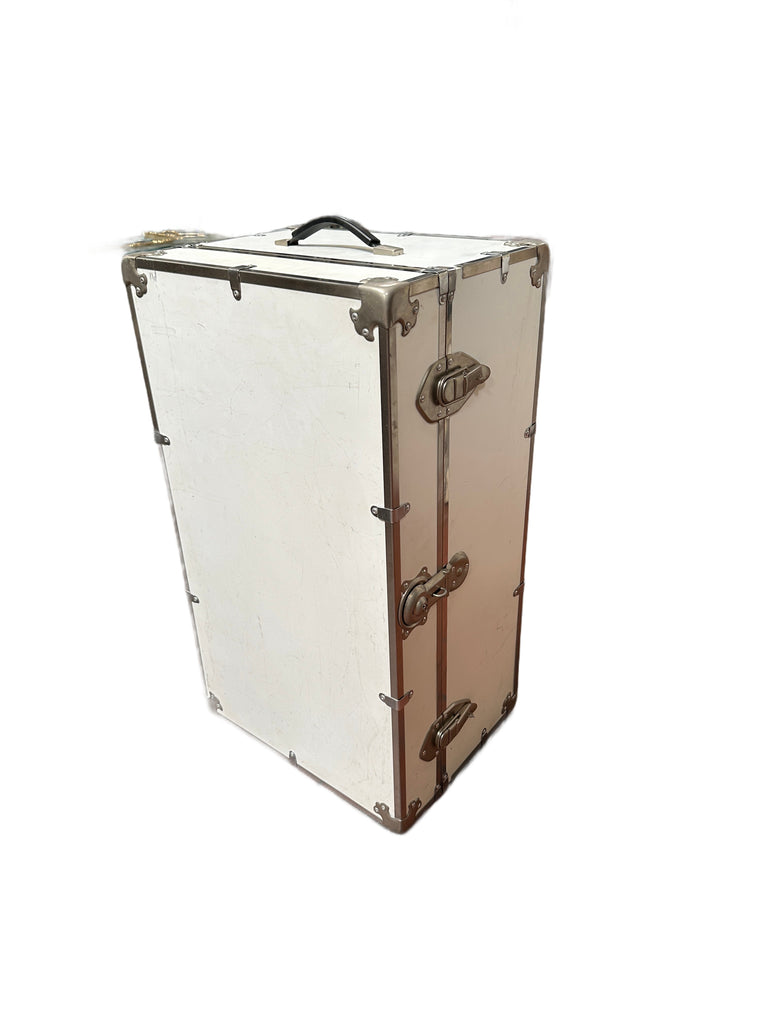 Large White Steamer Trunk with Chrome