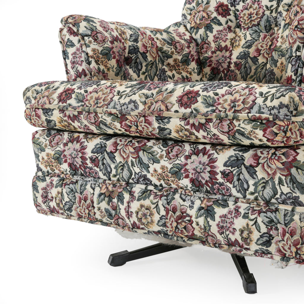 Beige Floral Tapestry Upholstered Armchair